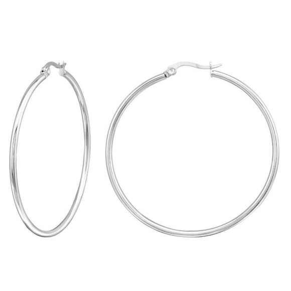 Stainless Steel Non Tarnish Classic Hoop Earrings 50mm - Picture 1 of 12